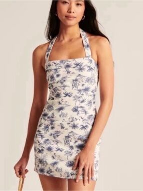 White and Navy Tropical Print Sundress